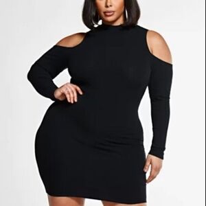 NWT Fashion To Figure Cold Shoulder Ribbed Knit Black Mini Dress- Size 4x